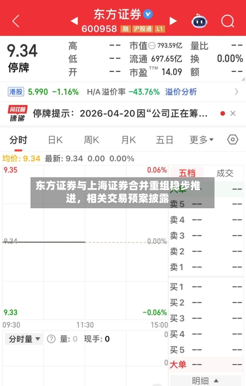 东方证券与上海证券合并重组稳步推进，相关交易预案披露
