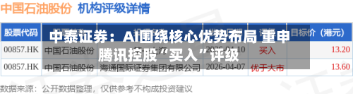 中泰证券:AI围绕核心优势布局 重申腾讯控股“买入”评级
