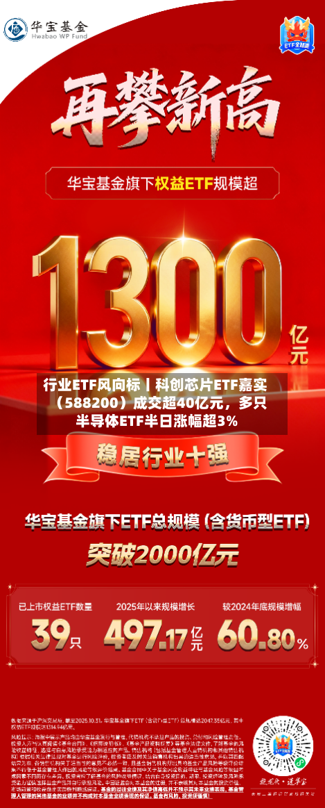 行业ETF风向标丨科创芯片ETF嘉实（588200）成交超40亿元，多只半导体ETF半日涨幅超3%