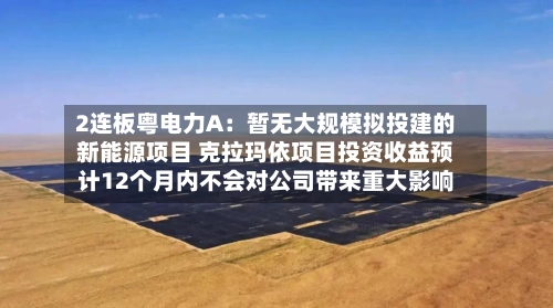 2连板粤电力A：暂无大规模拟投建的新能源项目 克拉玛依项目投资收益预计12个月内不会对公司带来重大影响