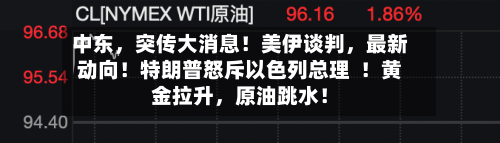 中东，突传大消息！美伊谈判，最新动向！特朗普怒斥以色列总理  ！黄金拉升，原油跳水！