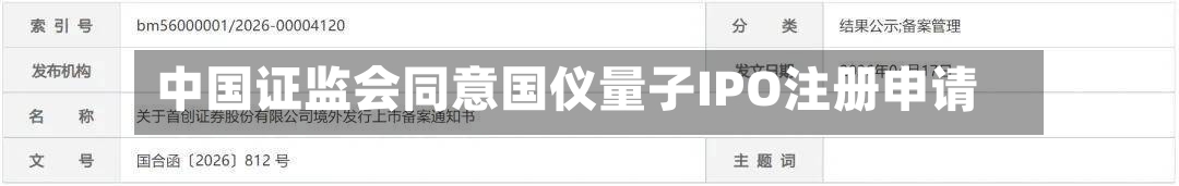 中国证监会同意国仪量子IPO注册申请