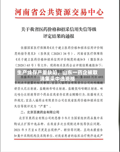 生产线存严重缺陷，山东一药企被取消集采中选资格