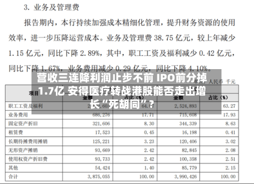 营收三连降利润止步不前 IPO前分掉1.7亿 安得医疗转战港股能否走出增长“死胡同”?