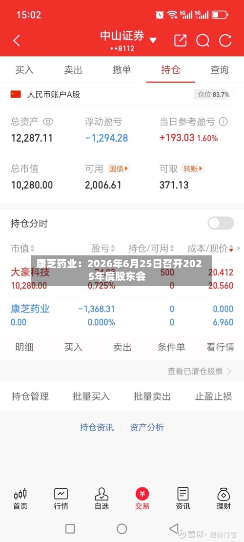 康芝药业：2026年6月25日召开2025年度股东会
